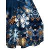 Christmas Snowflake Print Faux Fur Panel Mini Dress And Rhinestone High Heeled Zip Fly Boots Drop Earrings Outfit - Bleu de Minuit S | US 4