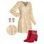 Glitter Sequined V Neck Mini Party Dress And Faux Rhinestones Ankle Boots Bowknot Ball Drop Earrings Outfit - café lumière S | US 4