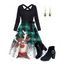 Christmas Snowflake Plaid Elk Print Crisscross Bowknot Belted A Line Dress And Chunky Heel Side Zipper Ankle Boots Heart Shape Drop Earrings Outfit - Noir S | US 4