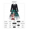 Christmas Snowflake Plaid Elk Print Crisscross Bowknot Belted A Line Dress And Chunky Heel Side Zipper Ankle Boots Heart Shape Drop Earrings Outfit - Noir S | US 4