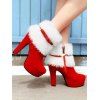 Christmas Panel Cut Out Crossover Pleated Knit Mini Dress And High Heeled Platforms Faux Fur Boots Elk Faux Pearl Earrings Outfit - Rouge S | US 4