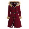 Cable Knit Plaid Horn Button Faux Fur Hooded Coat And Lace Up Over The Knee Boots Wine Glass Pattern Drop Earrings Outfit - Rouge foncé S | US 4