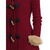 Cable Knit Plaid Horn Button Faux Fur Hooded Coat And Lace Up Over The Knee Boots Wine Glass Pattern Drop Earrings Outfit - Rouge foncé S | US 4