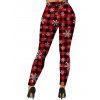 Plaid Print Cinched Belted Knit Hooded Top And Christmas Snowflake Stripe Checker Print Leggings Earrings Outfit - Gris Foncé S | US 4