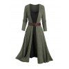 Rib Contrast Belt Faux Twinset Knit Dress And Lace Up Over The Knee Boots Christmas Tree Heart Shaped Drop Earrings Outfit - Vert profond S | US 4