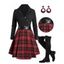 Plaid Panel Mock Button Belted Mini Combo Dress And Lace Up Over The Knee Boots Snowflake Pattern Earrings Outfit - Noir S | US 4