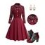 See Thru Turndown Collar Half Button Lace Panel Mesh Dress And Chunky Heels Zip Fly Sandals Rhinestone Star Sun and Moon Drop Earrings Outfit - Rouge foncé S | US 4