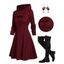 Hooded Cable Knit Arm Warmer Sweater Top Dress Set And Back Tie Mid-Calf Boots Christmas Wine Glass Drop Earrings Outfit - Rouge foncé S | US 4