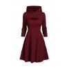 Hooded Cable Knit Arm Warmer Sweater Top Dress Set And Back Tie Mid-Calf Boots Christmas Wine Glass Drop Earrings Outfit - Rouge foncé S | US 4