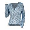 Pull-over Marbré Décoré de Bouton Manches Longues à Col V en Jacquard - Bleu gris XXL | US 12