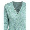 Pull-over Marbré Décoré de Bouton Manches Longues à Col V en Jacquard - Vert clair XXL | US 12