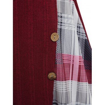 Plaid Patchwork Off The Shoulder Cinched Asymmetric Dress Mock Button Decor Ribbed Warm Dress 