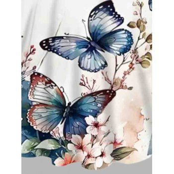 Butterfly Floral Print Sleeveless Dress O Ring Elastic Strap Cami Dress