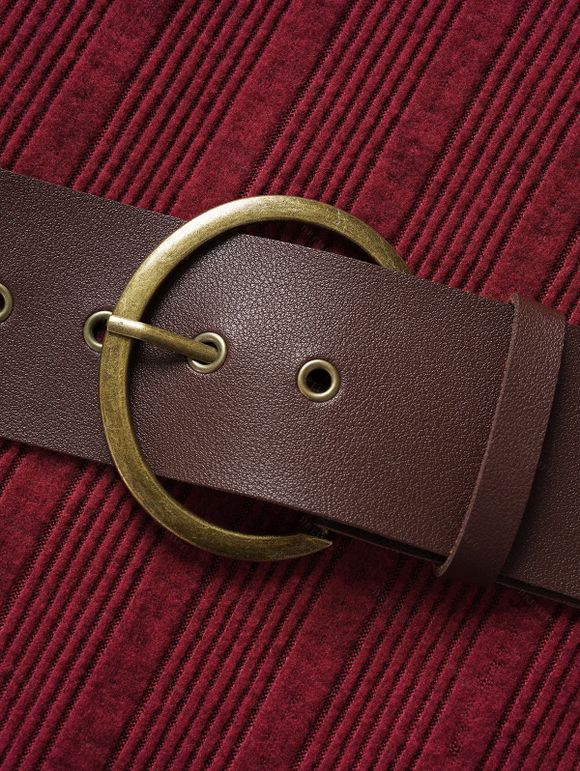 Robe Tricotée Côtelée Anneau en O Ceinturé à Manches Longues 2 - Rouge foncé L | US 8-10