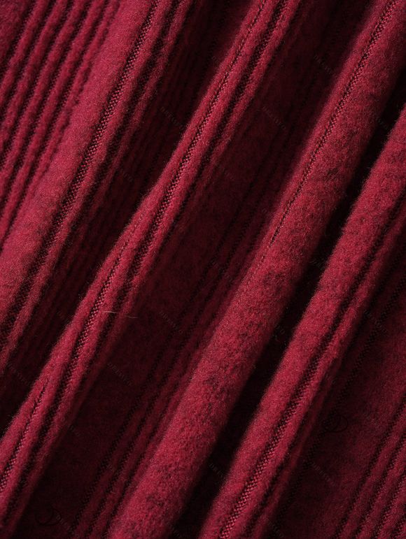 Robe Tricotée Côtelée Anneau en O Ceinturé à Manches Longues 2 - Rouge foncé L | US 8-10