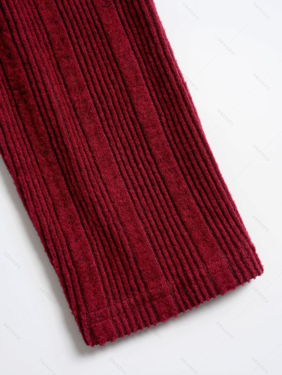 Robe Tricotée Côtelée Anneau en O Ceinturé à Manches Longues 2 - Rouge foncé L | US 8-10