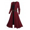 Robe 2 en 1 en tricot côtelé à manches longues et ceinture à anneau en O - Rouge foncé XXXXL | US 18