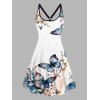 Robe Evasée à Bretelle Elastique Fleurie Papillon Imprimé sans Manches - Blanc S | US 4