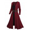 Rib Contrast Long Sleeve O Ring Belt 2 In 1 Knit Dress