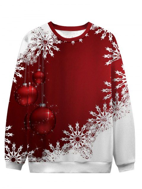 Sweat-shirt Décontracté Flocon de Neige de Noël et Ballon Imprimés à Col Rond