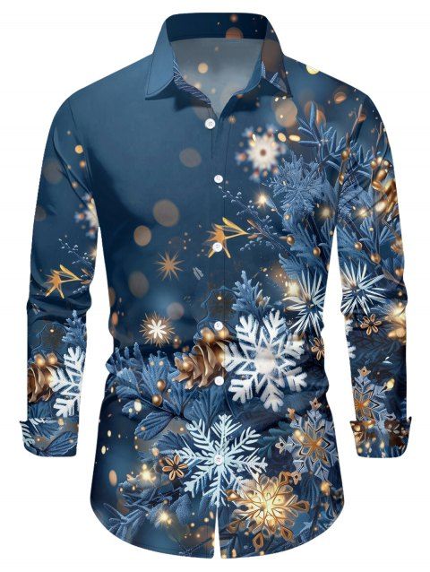 Chemise Décontractée Flocon de Neige et Lumière Imprimés Manches Longues à Col Relevé