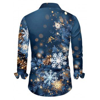 Men`s Christmas Snowflake Light Point Print Shirt Long Sleeve Turn Down Collar Casual Button-up Shirt 