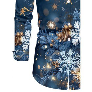 Men`s Christmas Snowflake Light Point Print Shirt Long Sleeve Turn Down Collar Casual Button-up Shirt 