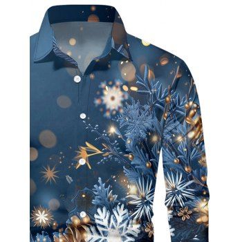 Men`s Christmas Snowflake Light Point Print Shirt Long Sleeve Turn Down Collar Casual Button-up Shirt 