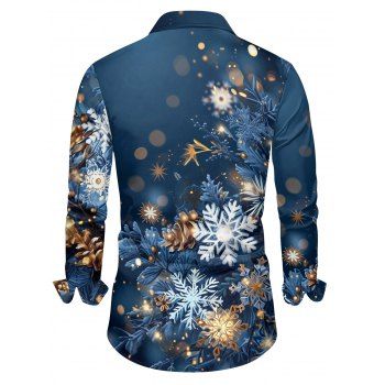 Christmas Snowflake Light Point Print Mini Dress and Turn Down Collar Casual Button-up Shirt Outfit