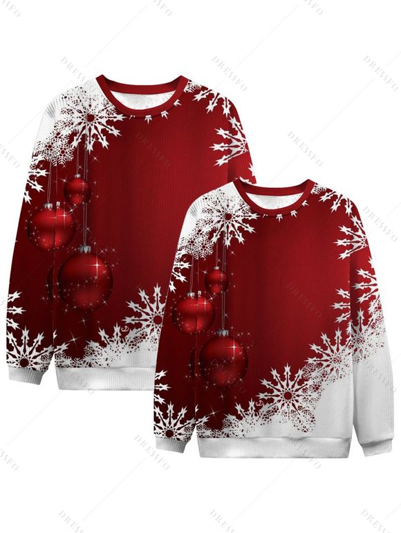 Christmas Ball Snowflake Print Contrast Color Sweatshirt Two Piece Couple Set - Rouge S | US 4