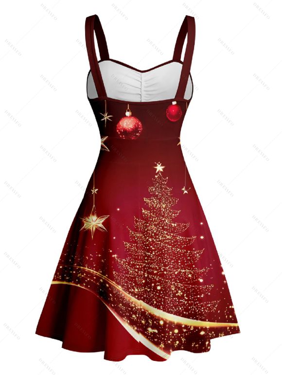 Mini Robe Ceinturée Sapin de Noël Imprimé - Rouge foncé M | US 6