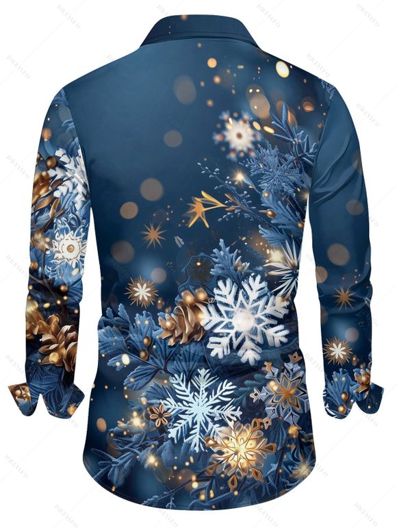 Chemise Décontractée Flocon de Neige et Lumière Imprimés Manches Longues à Col Relevé - Bleu de Minuit 5XL