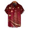 Chemise Arbre de Noël et Boule en Tissu Imprimé Boutonnée Manches Courtes à Col Relevé - Rouge foncé S