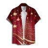 Chemise Arbre de Noël et Boule en Tissu Imprimé Boutonnée Manches Courtes à Col Relevé - Rouge foncé S