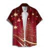 Chemise Arbre de Noël et Boule en Tissu Imprimé Boutonnée Manches Courtes à Col Relevé - Rouge foncé M