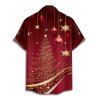 Chemise Arbre de Noël et Boule en Tissu Imprimé Boutonnée Manches Courtes à Col Relevé - Rouge foncé M