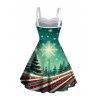 Mini Robe Flocon de Neige et Sapin de Noël Imprimé Panneau en Fausse Fourrure - Vert profond XXXXXL | US 20