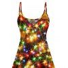 Christmas Shinny Star Print V Neck Spaghetti Strap Mini Dress And Rhinestones Chunky Heels Ankle Boots Faux Crystal Tree Cutout Earrings Outfit - multicolor S | US 4