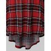 Christmas Plaid Print Faux Fur Panel Plunge Neck High Low Dress And Mid-Heel Knit Ankle Boots Drop Earrings Outfit - Rouge foncé S | US 4