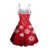 Christmas Snowflake Allover Print Faux Fur Panel Mini Dress And Rhinestone Chunky Heel Ankle Boots Faux Crystal Cutout Earrings Outfit - Rouge S | US 4