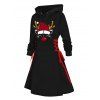 Robe Courte Trapèze à Capuche à Motif Cerf de Noël à Manches Longues à Lacets - Noir XL | US 12