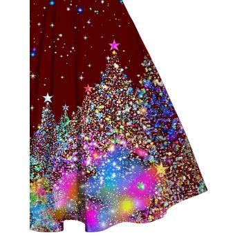 Christmas Sparkle Tree Print Faux Fur Panel Dress Sweetheart Neck Ruched Bust Mini Dress