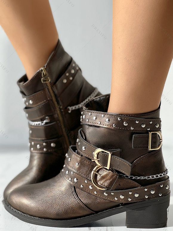 Rib Contrast Long Sleeve 2 In 1 Knit Dress and Zip Up Chunky Heel Punk Boots Life Tree Pattern Hoop Drop Earrings Outfit - Rouge foncé S | US 4