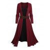 Rib Contrast Long Sleeve 2 In 1 Knit Dress and Zip Up Chunky Heel Punk Boots Life Tree Pattern Hoop Drop Earrings Outfit - Rouge foncé S | US 4