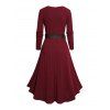 Rib Contrast Long Sleeve 2 In 1 Knit Dress and Zip Up Chunky Heel Punk Boots Life Tree Pattern Hoop Drop Earrings Outfit - Rouge foncé S | US 4