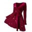 Mini Robe Ceinturée en Couleur Unie à Manches Longues en Velours à Paillettes - Rouge foncé L | US 8