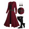 Rib Contrast Belt 2 In 1 Knit Dress and Lace Up Over The Knee Boots Heart Rose Rivet Earrings Outfit