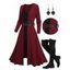 Rib Contrast Belt 2 In 1 Knit Dress and Lace Up Over The Knee Boots Heart Rose Rivet Earrings Outfit - Rouge foncé S | US 4