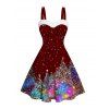 Mini Robe Arbre de Noël Brillant Imprimé avec Fausse Fourrure - Rouge foncé XXXXXL | US 20