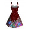 Mini Robe Arbre de Noël Brillant Imprimé avec Fausse Fourrure - Rouge foncé XXXXXL | US 20